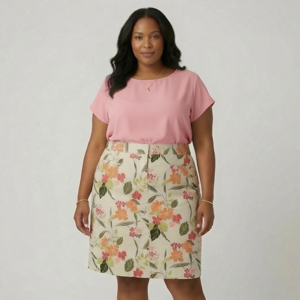 Lane Bryant Garden Floral Skirt Women 20 Orange Tropical Stretch Knee Length - Picture 10 of 11